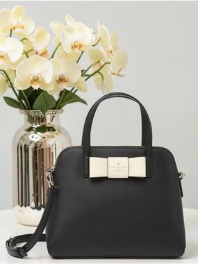 New KATE SPADE‎ Matthews Street Black & Cement Maise Bow Crossbody, $362 MSRP